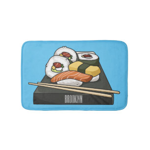 Sushi cartoon illustration bath mat