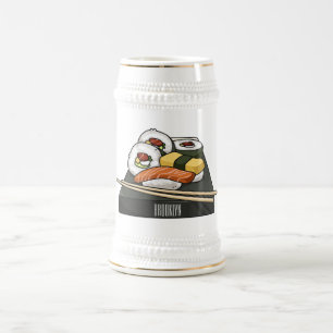 Sushi cartoon illustration beer stein