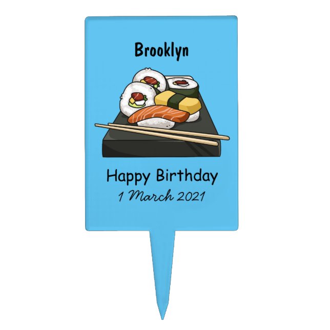 Sushi cartoon illustration cake topper (Front)
