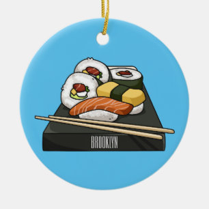 Sushi cartoon illustration ceramic ornament