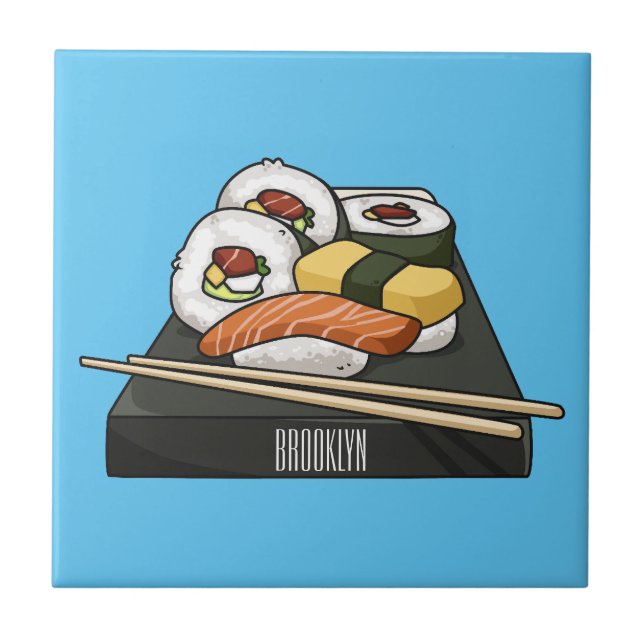Sushi cartoon illustration  ceramic tile (Front)