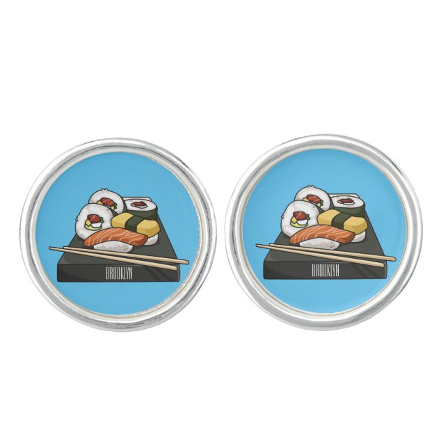 Sushi cartoon illustration  cufflinks (Front)