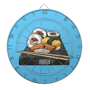 Sushi cartoon illustration dart board
