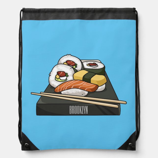 Sushi cartoon illustration  drawstring bag (Front)