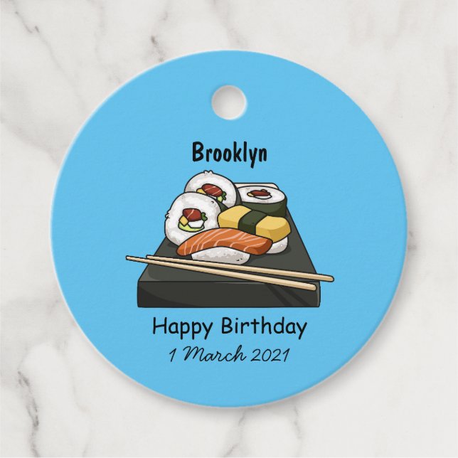 Sushi cartoon illustration favor tags (Front)