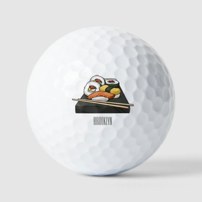 Sushi cartoon illustration  golf balls (Front)
