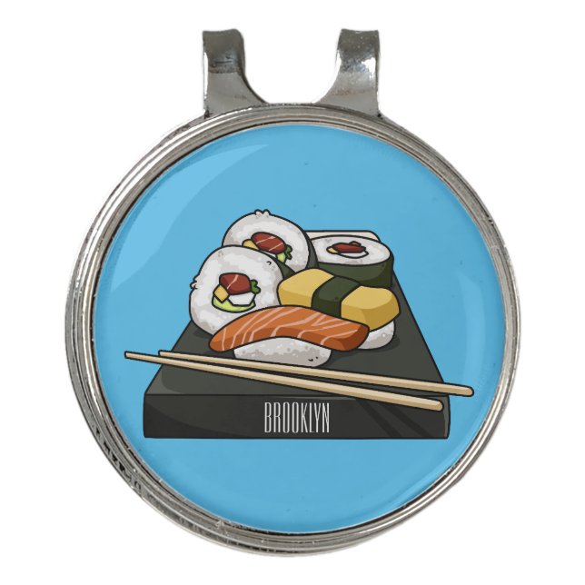 Sushi cartoon illustration  golf hat clip (Front)