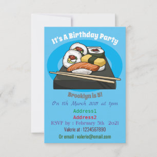 Sushi cartoon illustration invitation