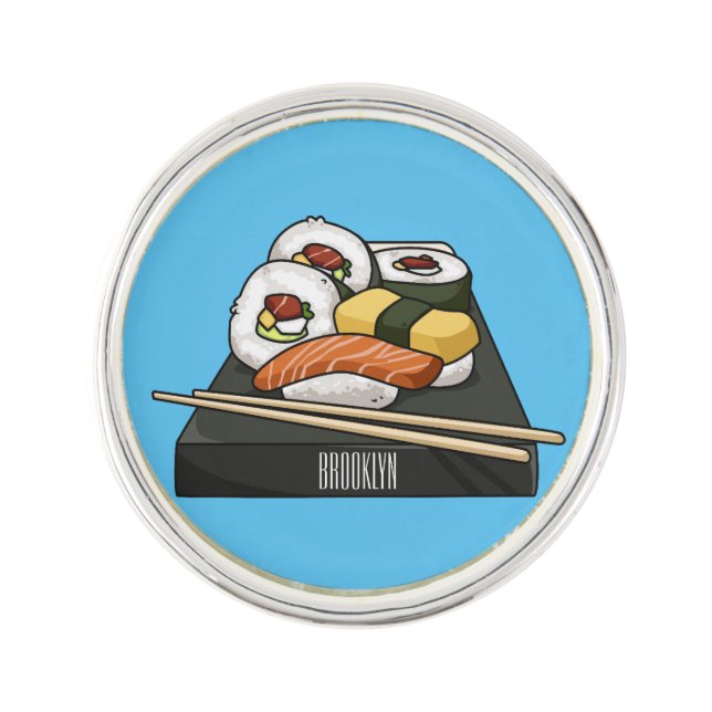 Sushi cartoon illustration  lapel pin (Front)