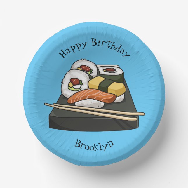 Sushi cartoon illustration paper bowls (Front)