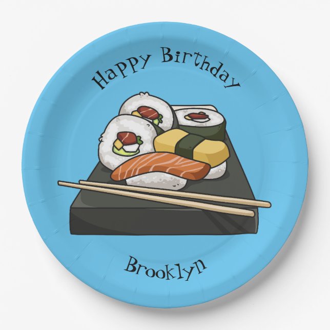 Sushi cartoon illustration paper plates (Front)