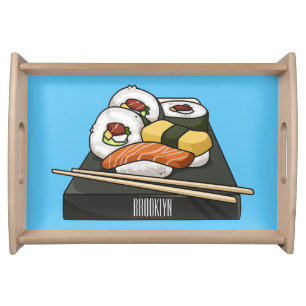 Sushi cartoon illustration serving tray