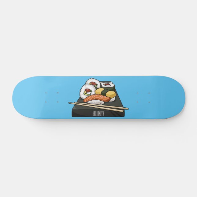 Sushi cartoon illustration  skateboard (Horz)