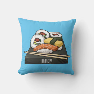 Sushi cartoon illustration throw pillow