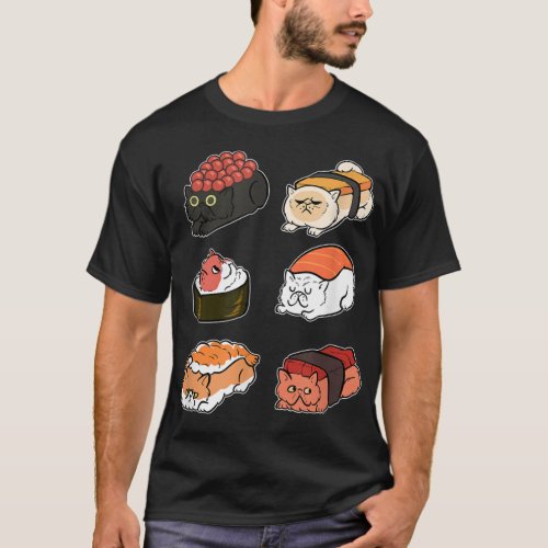 Sushi Cat Anime Figure Japanese Noodles Ramen Sixp T_Shirt