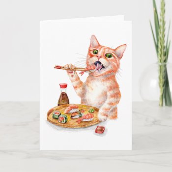 Sushi Cat Card by GoosiStudio at Zazzle
