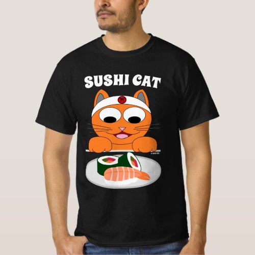 SUSHI CAT Cartoon Cat Humorous T_Shirt