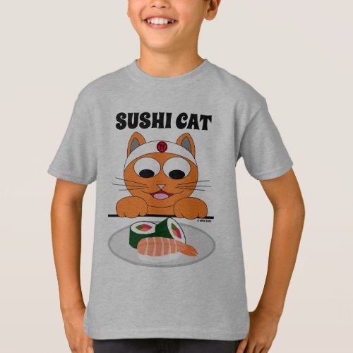 SUSHI CAT Cartoon Cat with Sushi Funny T_Shirt