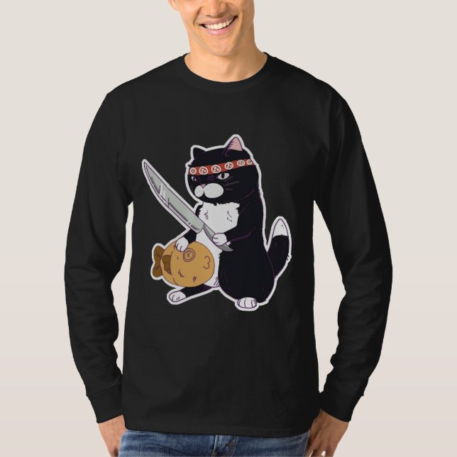 Sushi Cat Cat With Knife Sushi Cat With Fish T-Shirt (Front)