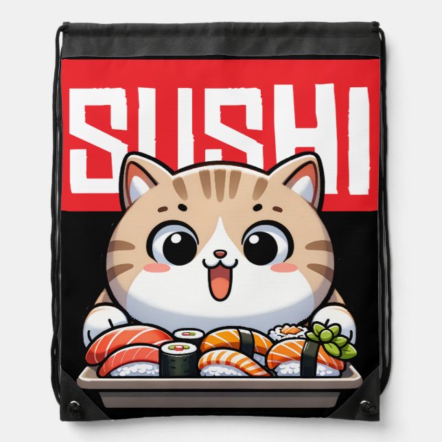 Sushi Cat Drawstring Bag (Front)