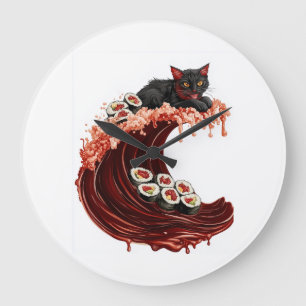 Sushi Cat Dreams Quirky Japanese Food Kitty Large Clock