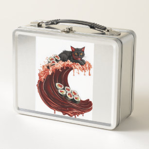 Sushi Cat Dreams  Quirky Japanese Food Kitty Metal Lunch Box