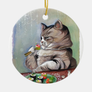 Sushi Cat Fancy Feast Ceramic Ornament