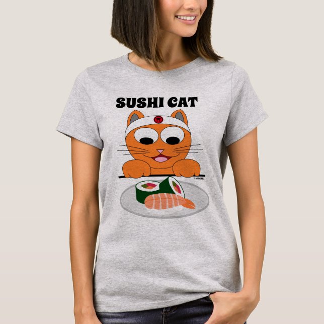 Sushi Cat Ginger Kitty Humorous T Shirt (Front)