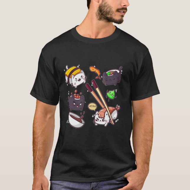 Sushi Cat Japanese Foodie Anime Lover Crazy Cat Su T-Shirt (Front)