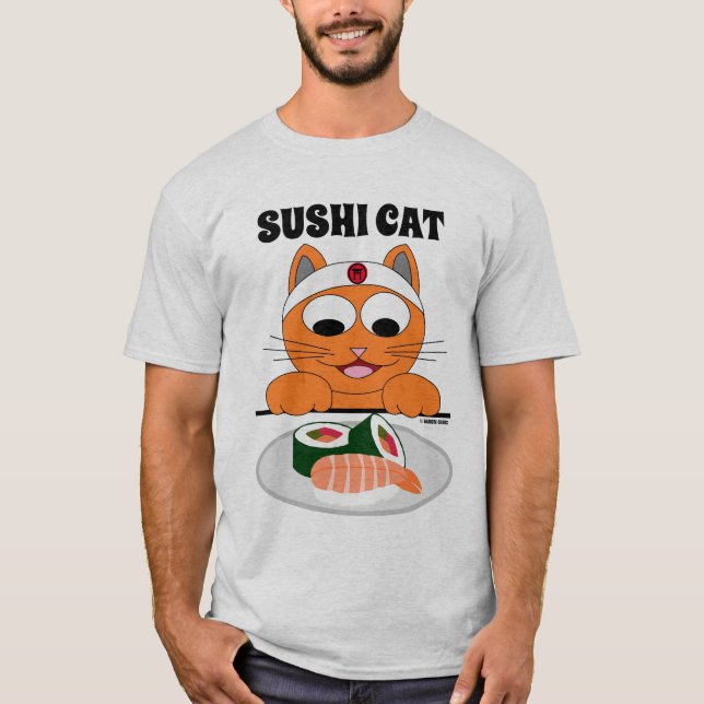 SUSHI CAT Japanese Samurai Cat T-Shirt (Front)
