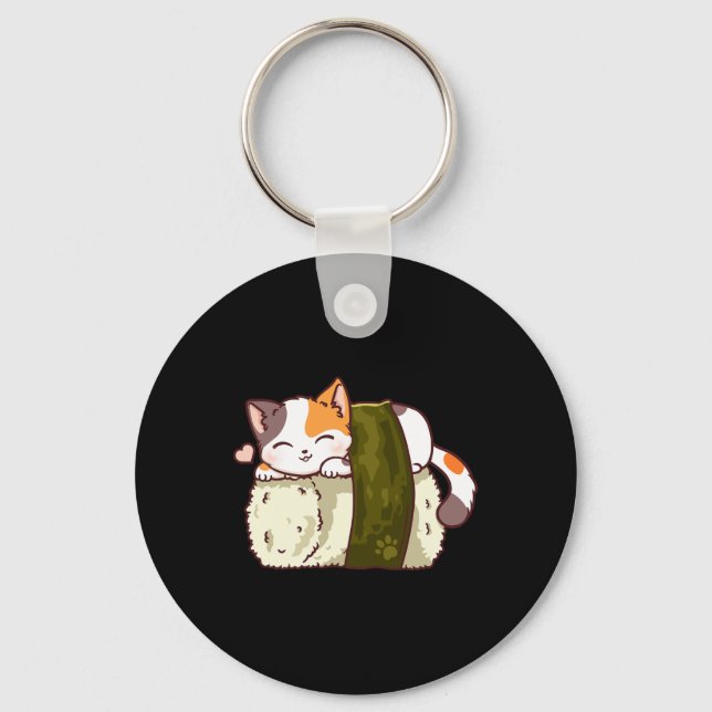 Sushi Cat Kawaii Anime Neko Japanese  Keychain (Front)