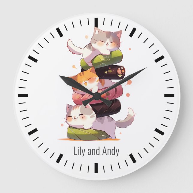 Sushi Cat Miaw | Japanese Anime Style Large Clock (Front)