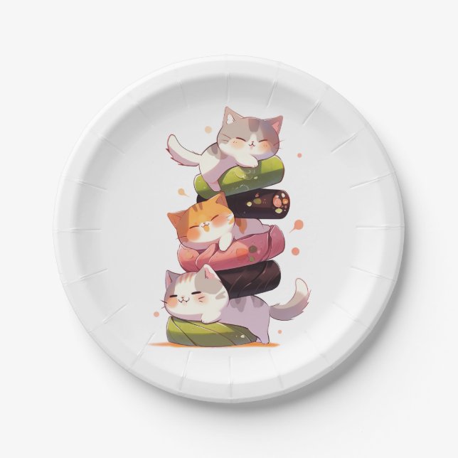 Sushi Cat Miaw | Japanese Anime Style Paper Plates (Front)