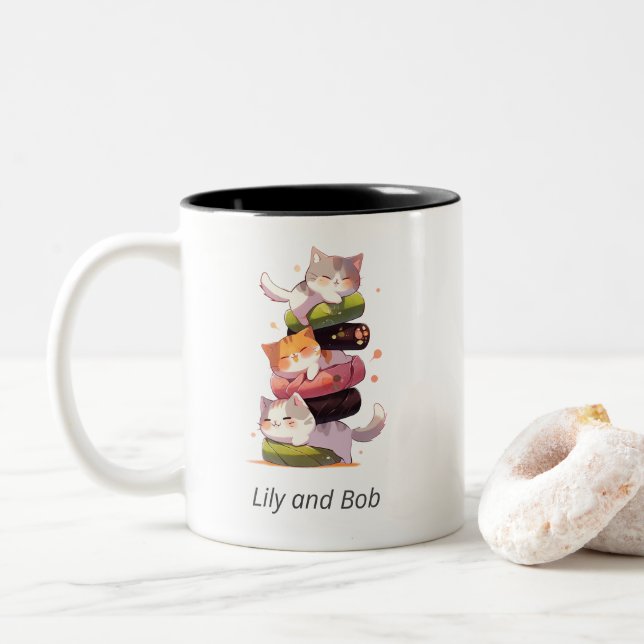Sushi Cat Miaw | Japanese Anime Style Two-Tone Coffee Mug (With Donut)