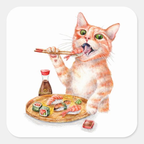 Sushi Cat Square Sticker