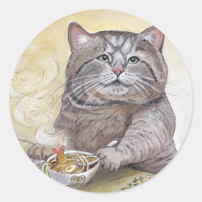 Sushi Cat Tempura Udon Classic Round Sticker (Front)