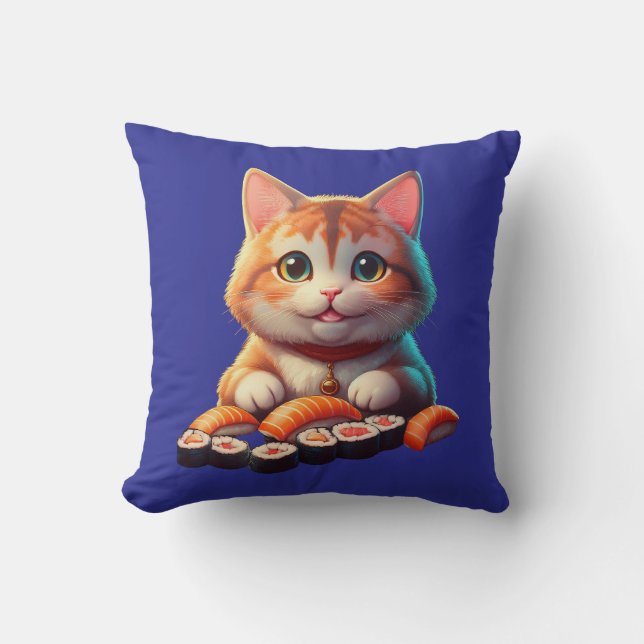 Sushi Cat Throw Pillow (Front)