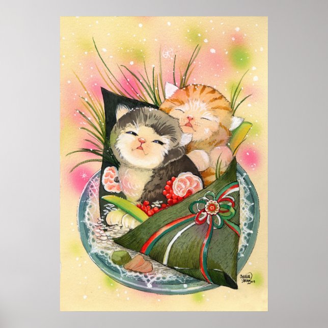 Sushi Cats Kitty Christmas Handroll Poster (Front)