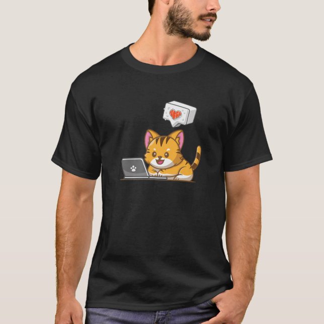 Sushi Cats On Computer Apparel Funny Gag Idea T-Shirt (Front)