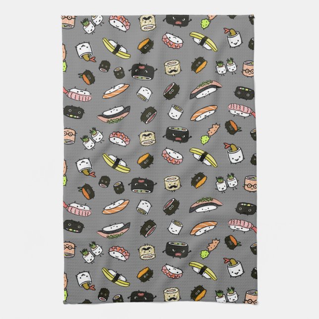 Sushi Characters Pattern Kitchen Towel (Vertical)