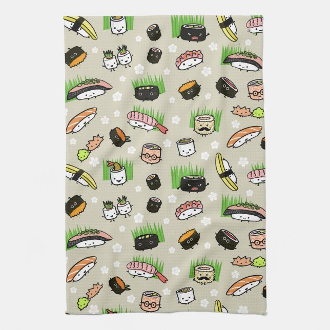 Sushi Characters Pattern Kitchen Towel (Vertical)