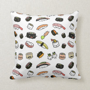 Sushi Characters Pattern Throw Pillow