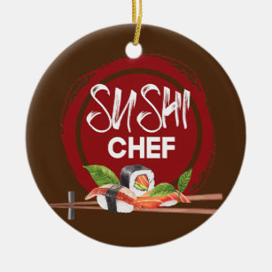 Sushi Chef Anime Kawaii Japan Cuisine Chef Food Ceramic Ornament