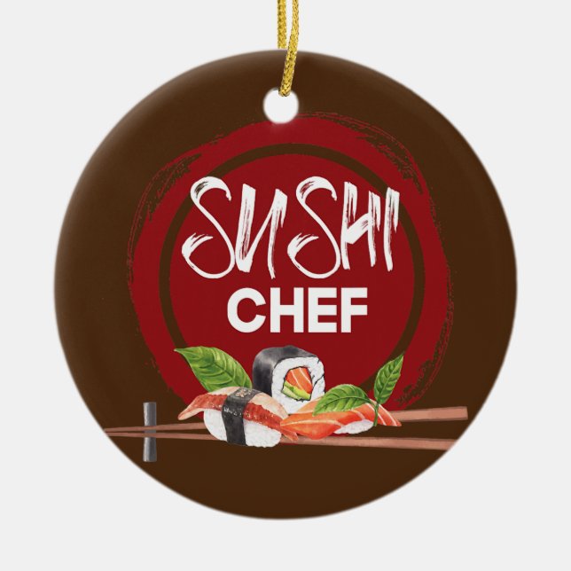Sushi Chef Anime Kawaii Japan Cuisine Chef Food Ceramic Ornament (Front)
