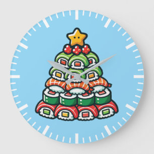 Sushi Christmas Tree - Funny Holiday Foodie Food Large Clock