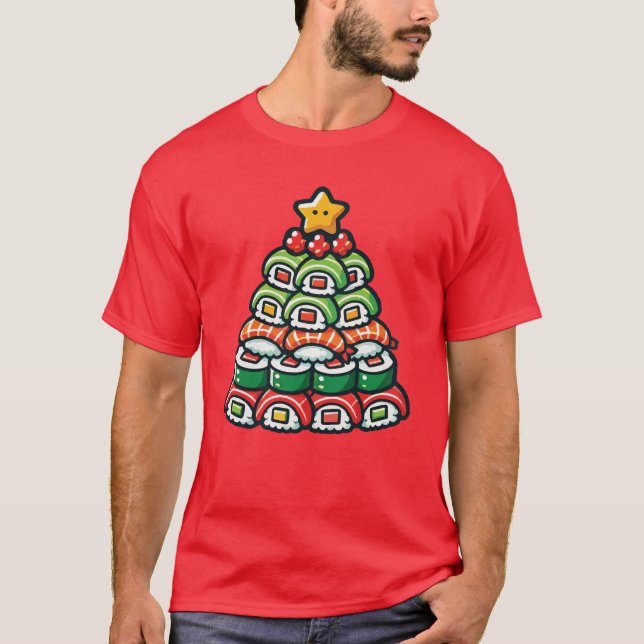 Sushi Christmas Tree - Funny Holiday Foodie Food T-Shirt (Front)
