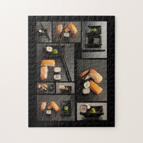 Sushi collection on black background jigsaw puzzle