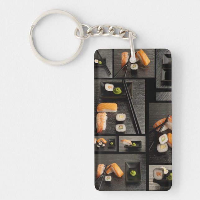 Sushi collection on black background keychain (Front)