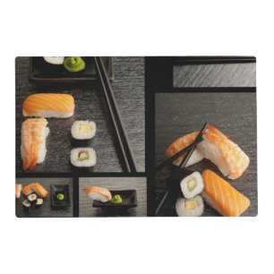 Sushi collection on black background placemat