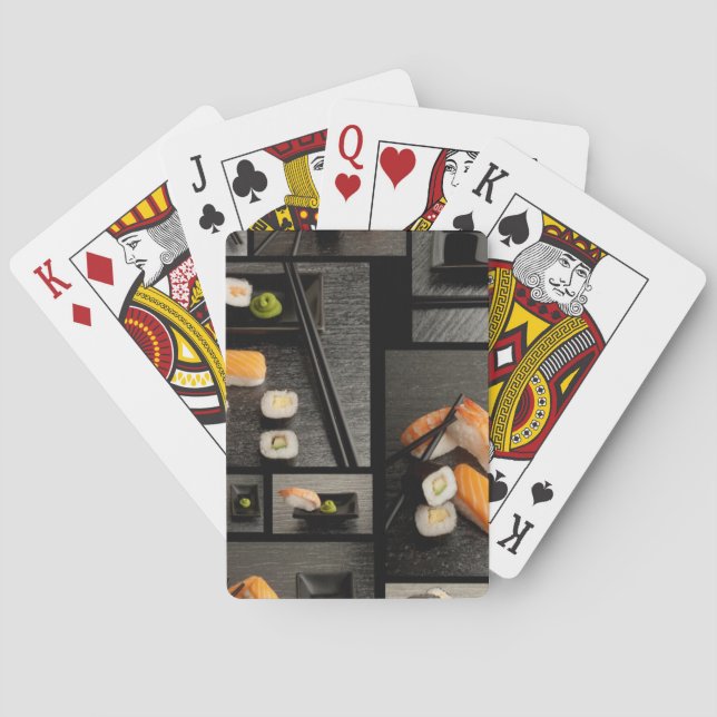 Sushi collection on black background poker cards (Back)